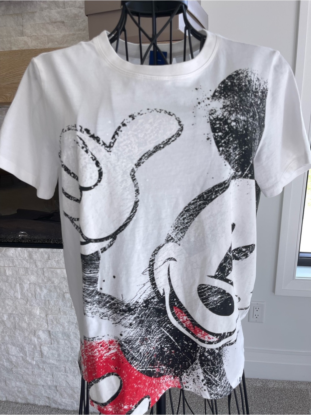 Disney NEW Botique, White Short Sleeve Tee with Black Graphic and Red Accent